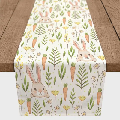 Easter Bunnies and Carrots Table Runner, 72 in.