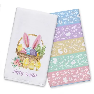 Chicks and Easter Egg Basket Tea Towels, Set of 2