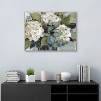White and Blue Hydrangeas Framed Canvas Art Print
