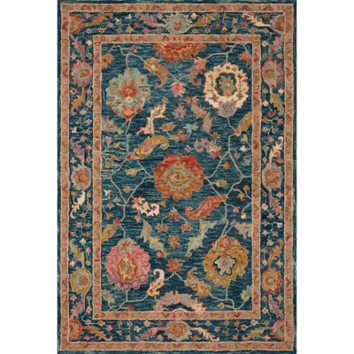 Blue Floral Fernanda Wool Area Rug, 7x9