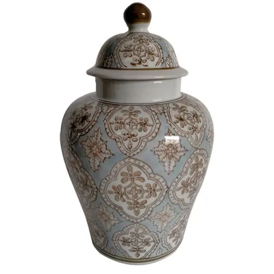 Red and Blue Ceramic Chinoiserie Jar