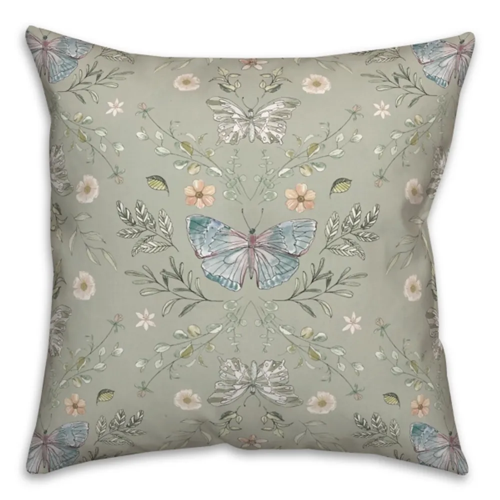 Botanical Butterfly Throw Pillow