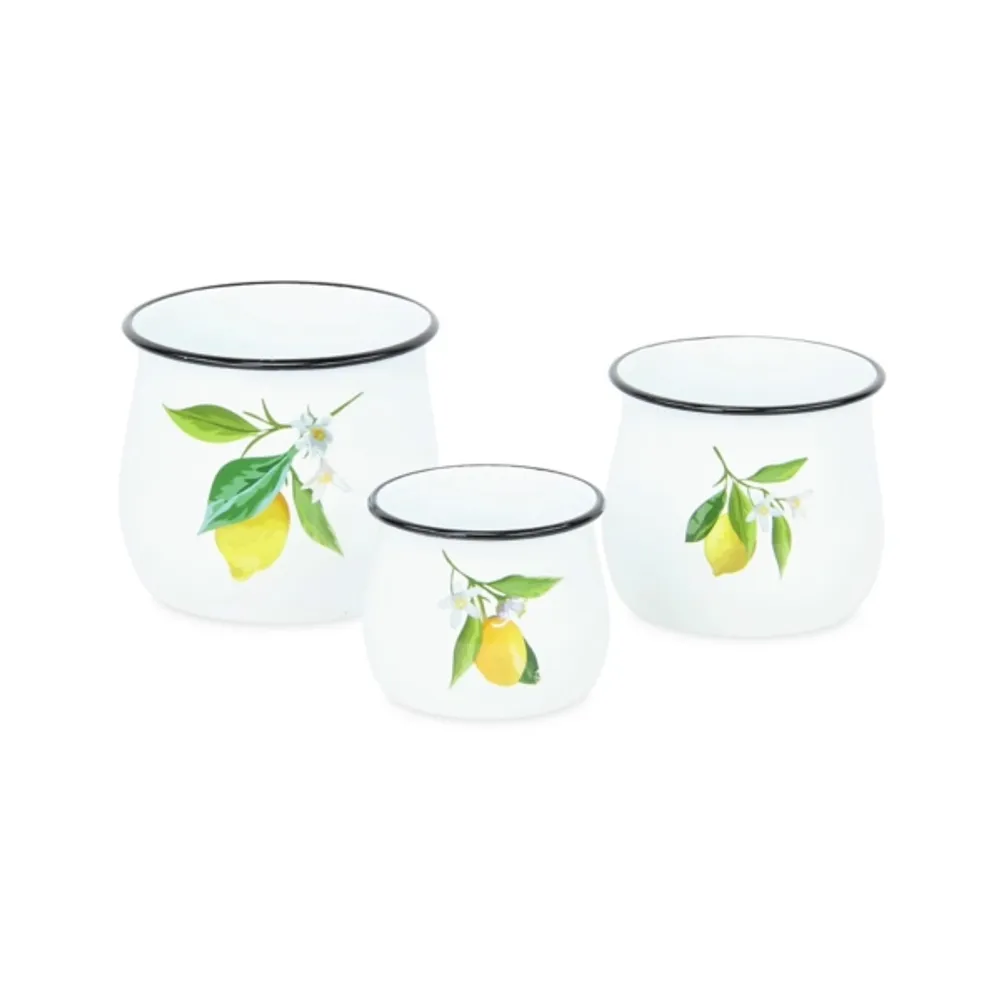 Lemon Blossom Enamel Jars, Set of 3