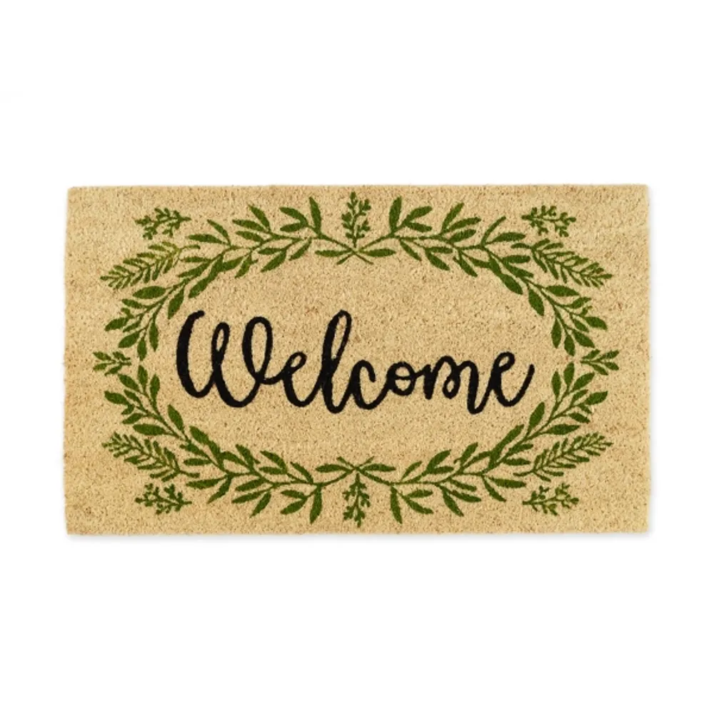 Green Wreath Welcome Coir Doormat