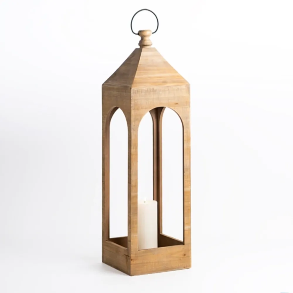 Tall Natural Wood Open Lantern