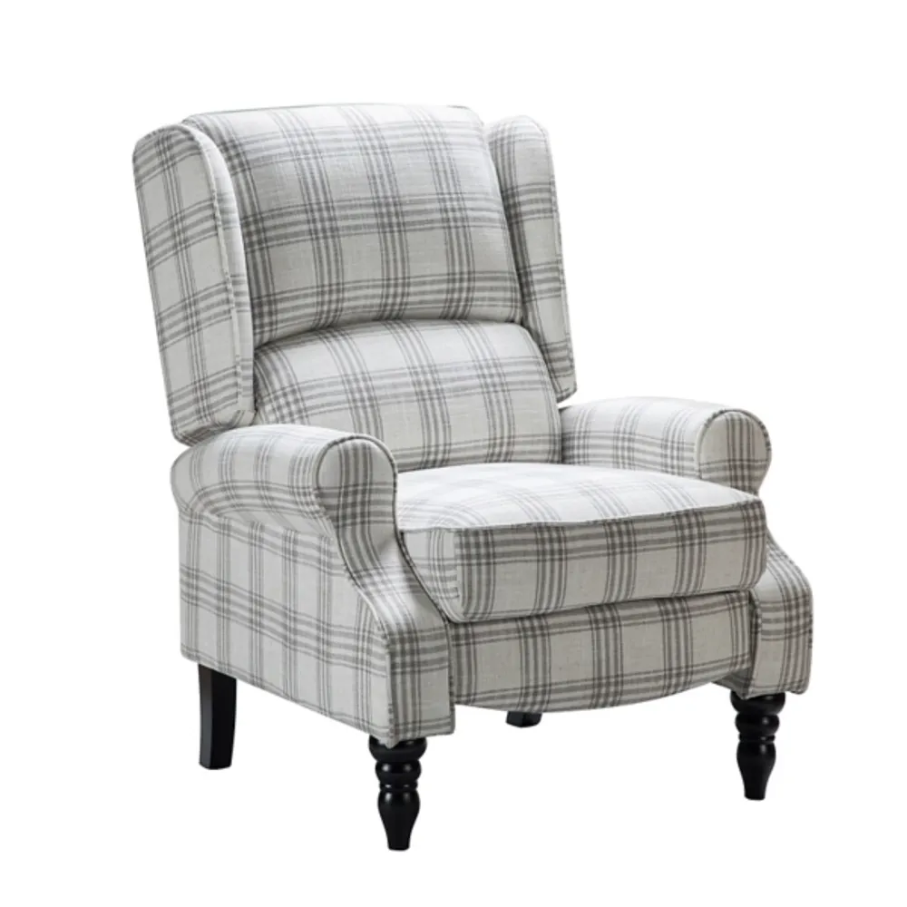 Cream and Gray Plaid Traditional Recliner