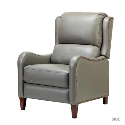 Gray Leather Nailhead Traditional Recliner