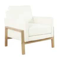 White Boucle Wood Frame Accent Chair