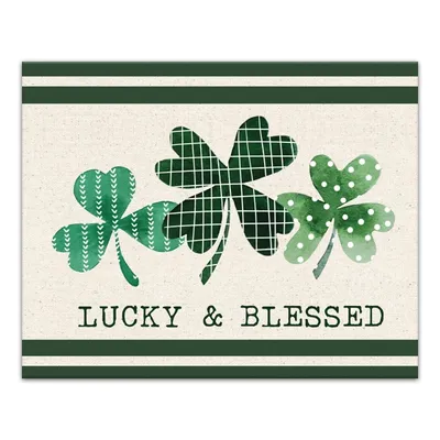 Lucky & Blessed Clover Trio Canvas Art Print