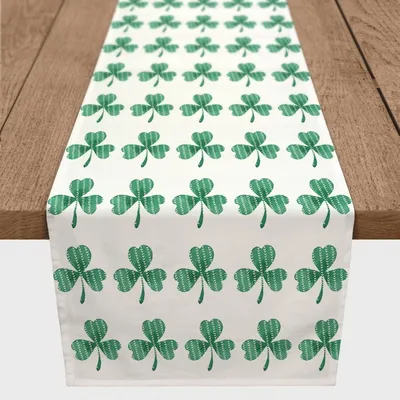 Green and White Clover Grid Table Runner, 72 in.