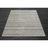 Beige Geometric Stripe Washable Area Rug, 7x9