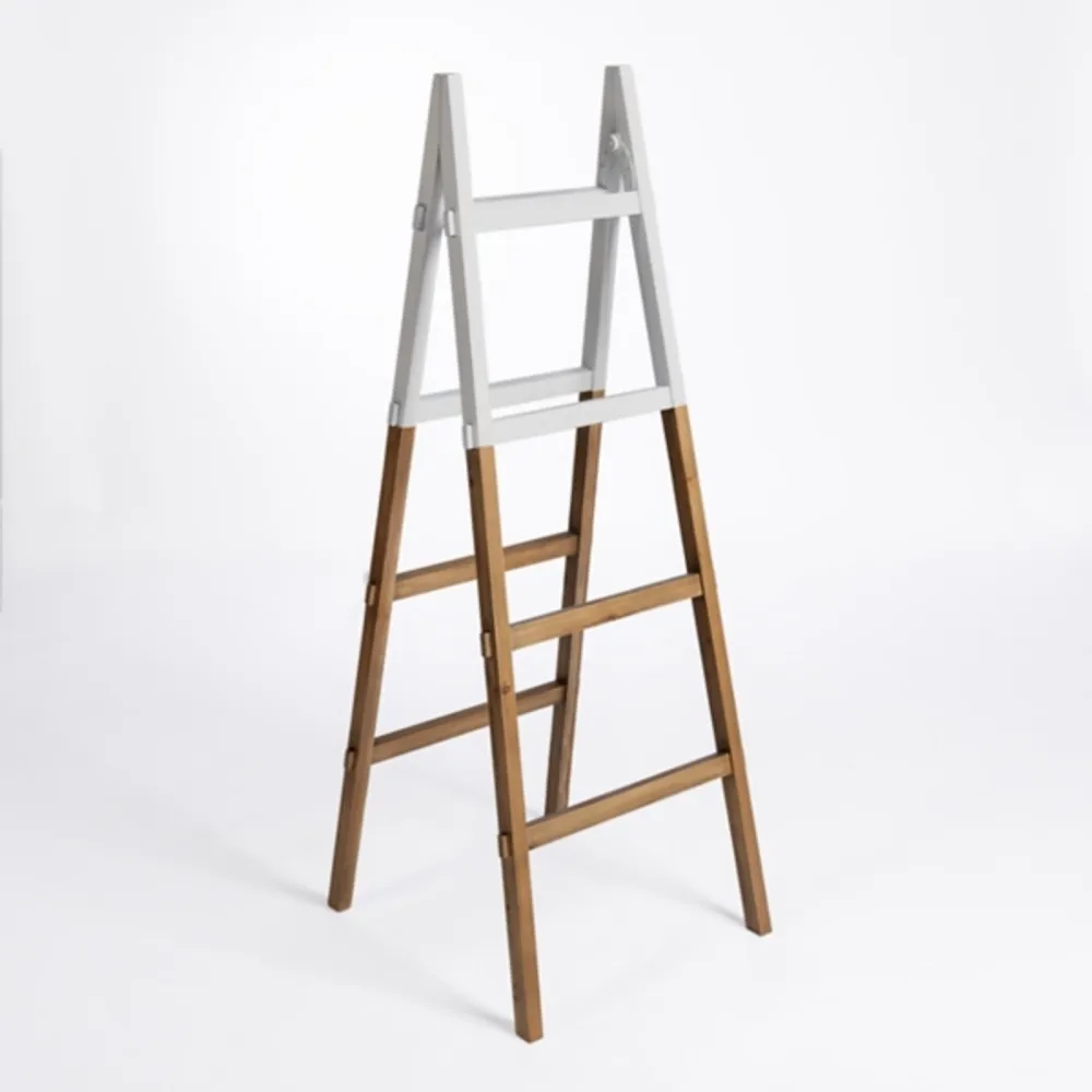 Natural and White Wood Foldable Ladder