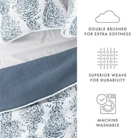 Blue Damask Reversible 3-pc. Queen Quilt Set