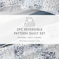 Blue Patchwork Reversible 3-pc. Queen Quilt Set