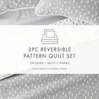 Gray Dotted Reversible 3-pc. Queen Quilt Set