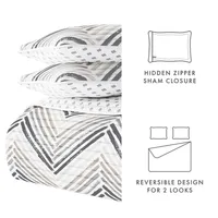 Gray Chevron Reversible 3-pc. Queen Quilt Set