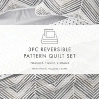 Gray Chevron Reversible 3-pc. Queen Quilt Set