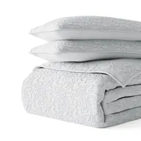 Gray Floral Stitch 3-pc. Queen Quilt Set