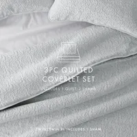 Gray Floral Stitch 3-pc. Queen Quilt Set