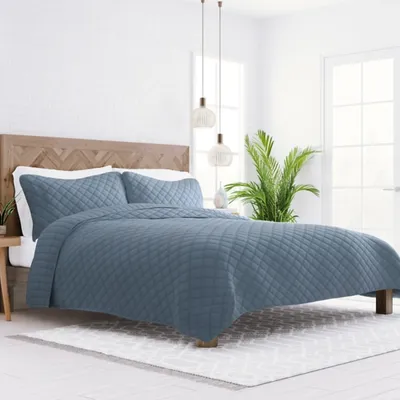 Blue Stitched Diamond 2-pc. Twin Quilt Set