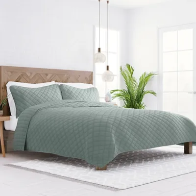 Green Stitched Diamond 3-pc. King Quilt Set