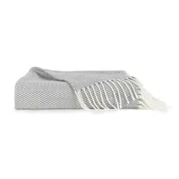 Gray Herringbone Throw with Fringe