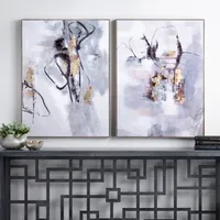 Abstract Gray Modern Framed Art Prints, Set of 2