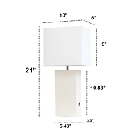 White Faux Leather USB Table Lamp