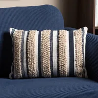 Khaki and Indigo Striped Lumbar Pillow