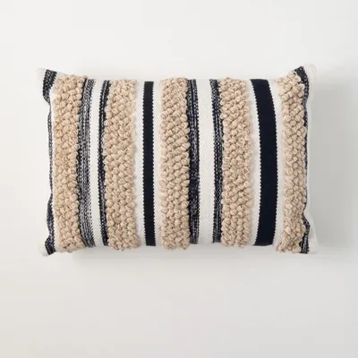 Khaki and Indigo Striped Lumbar Pillow