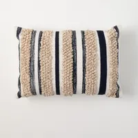 Khaki and Indigo Striped Lumbar Pillow