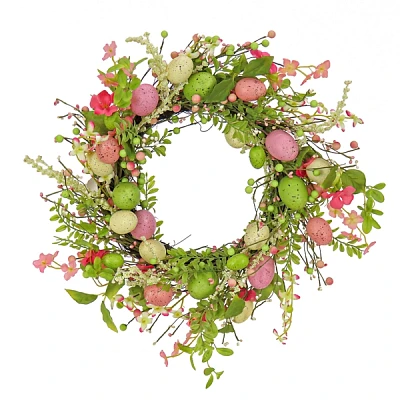 Pink and Green Flowering Easter Eggs Wreath