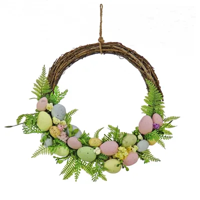 Multicolor Easter Eggs and Fern Wreath