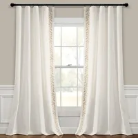 White and Tan Embroidered Curtain Panel, 84 in.