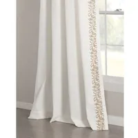 White and Tan Embroidered Curtain Panel, 84 in.