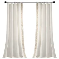 White and Tan Embroidered Curtain Panel, 84 in.