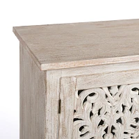 Cream Washed Wood Carved Door Cabinet