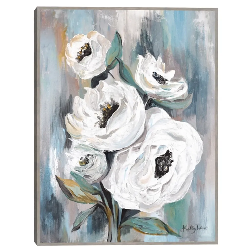 White Purity Bouquet Gray Framed Canvas Art Print