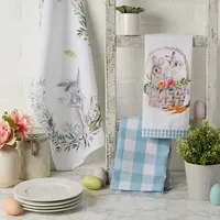 Floral and Easter Bunnies Dish Towels, Set of 3