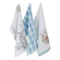 Floral and Easter Bunnies Dish Towels, Set of 3