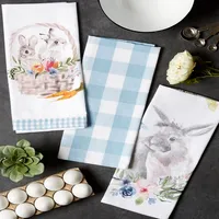 Floral and Easter Bunnies Dish Towels, Set of 3