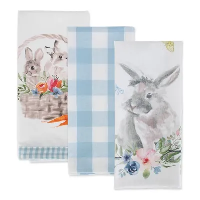 Floral and Easter Bunnies Dish Towels, Set of 3