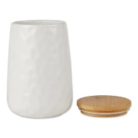 White Dimpled Bamboo Canisters, Set of 2