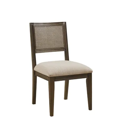 Brown and Ivory Woven Back Dining Chairs, Set of 2