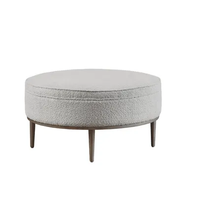 Round Gray Upholstered Ottoman