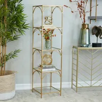 Gold Metal and Clear Glass 4-Tier Shelf