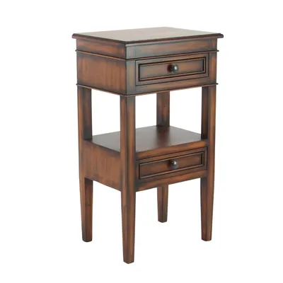 Brown Fir Wood Tiered Side Table