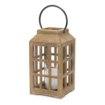 Natural Wood Windowpane Lantern