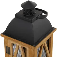 Brown Wood and Black Mesh Lanterns, Set of 2