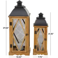 Brown Wood and Black Mesh Lanterns, Set of 2